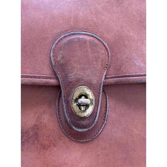 Vintage Coach Leather Turnlock Crossbody Bag Brown Saddle Flap - Picture 3 of 9